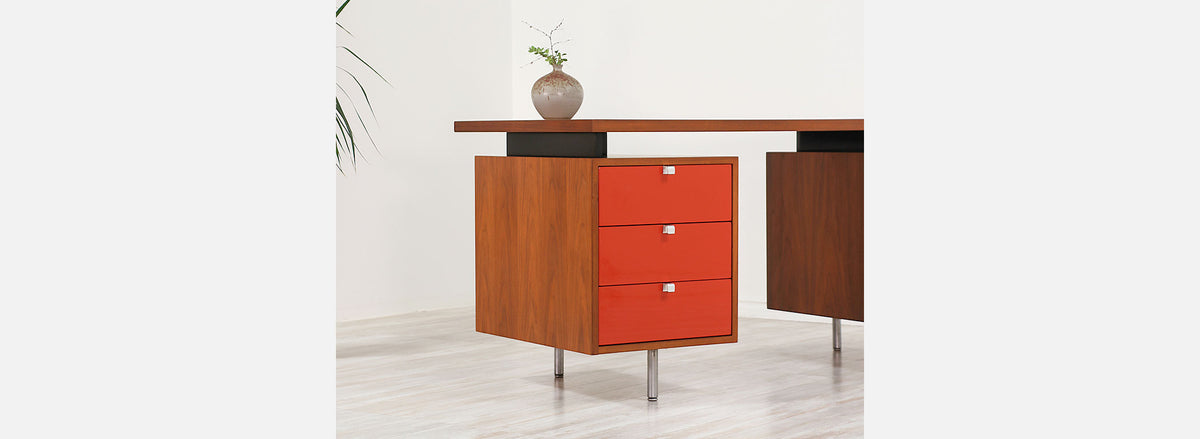 George Nelson Two-Tone Lacquer & Walnut Executive Desk for Herman Miller