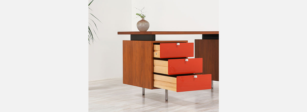 George Nelson Two-Tone Lacquer & Walnut Executive Desk for Herman Miller