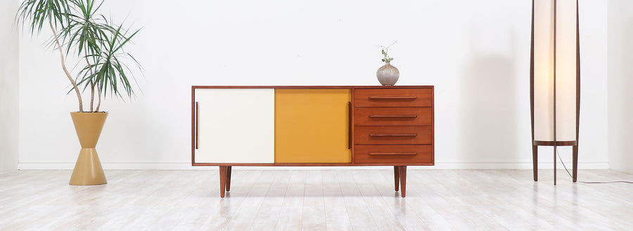 Danish Modern Multi-Color Lacquered & Teak Credenza