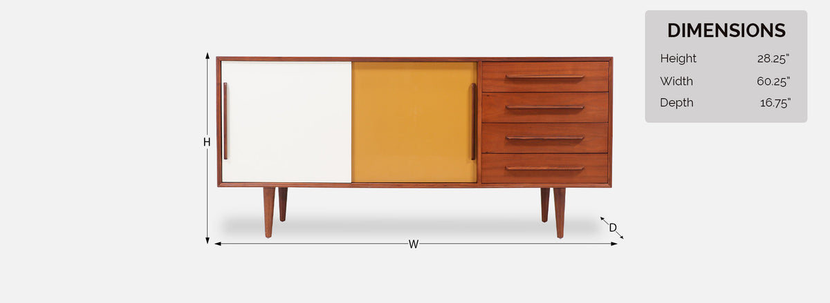 Danish Modern Multi-Color Lacquered & Teak Credenza