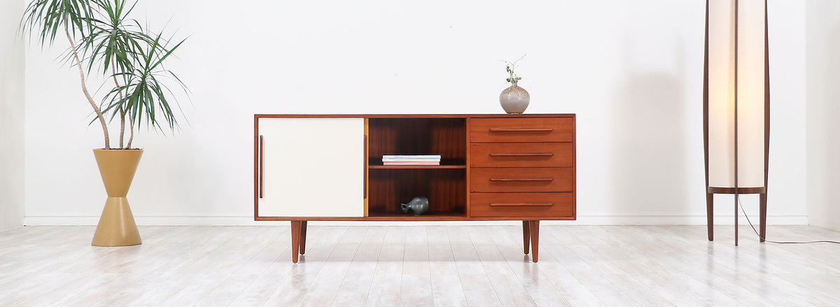 Danish Modern Multi-Color Lacquered & Teak Credenza