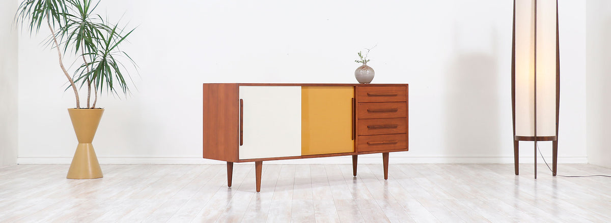 Danish Modern Multi-Color Lacquered & Teak Credenza