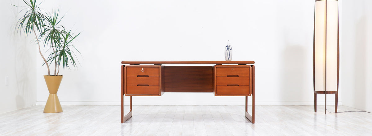Danish Modern Floating-Top Teak Desk with Bookshelf by Dyrlund