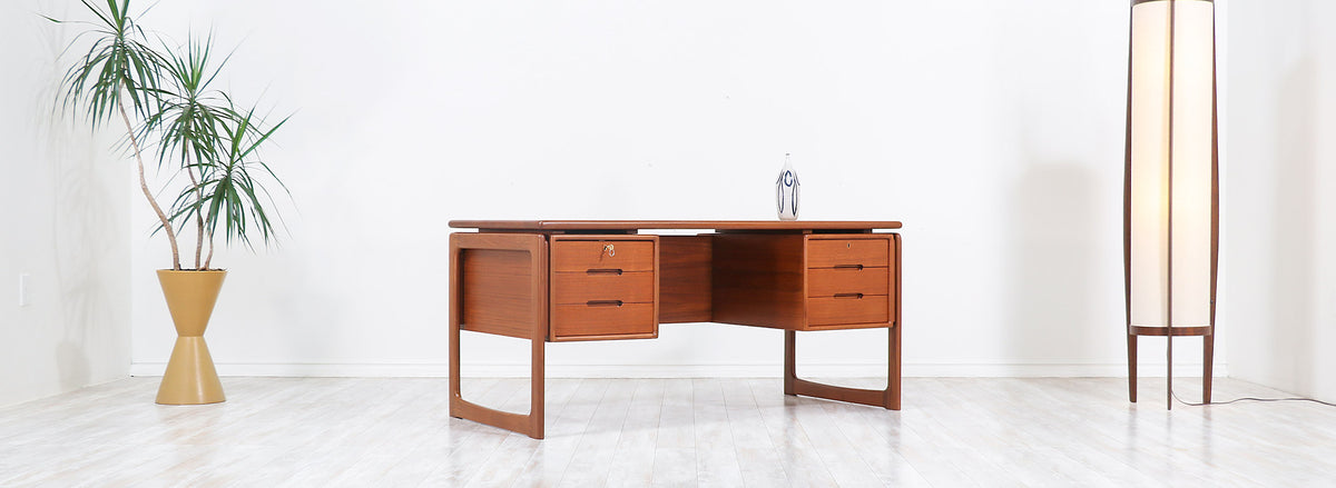 Danish Modern Floating-Top Teak Desk with Bookshelf by Dyrlund