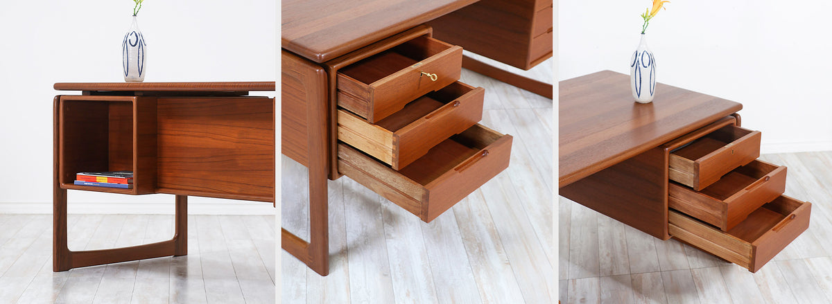 Danish Modern Floating-Top Teak Desk with Bookshelf by Dyrlund