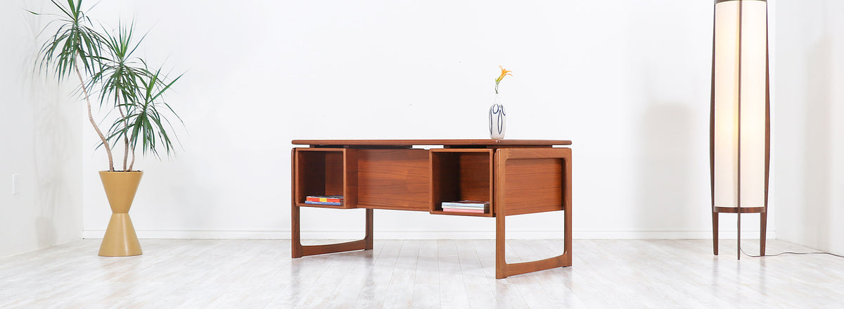 Danish Modern Floating-Top Teak Desk with Bookshelf by Dyrlund