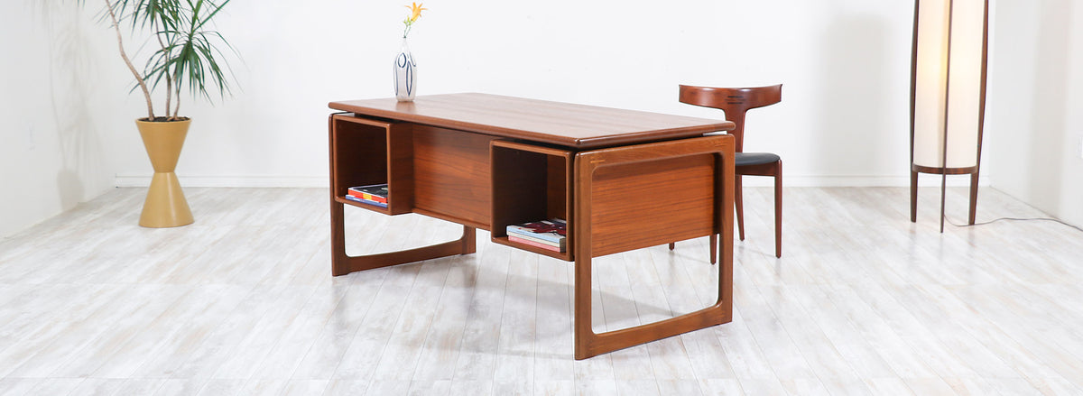 Danish Modern Floating-Top Teak Desk with Bookshelf by Dyrlund