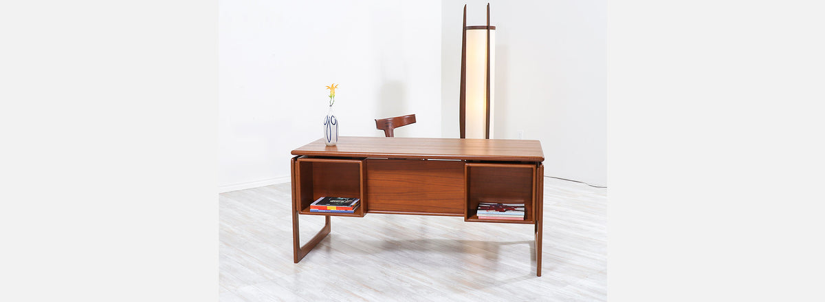Danish Modern Floating-Top Teak Desk with Bookshelf by Dyrlund