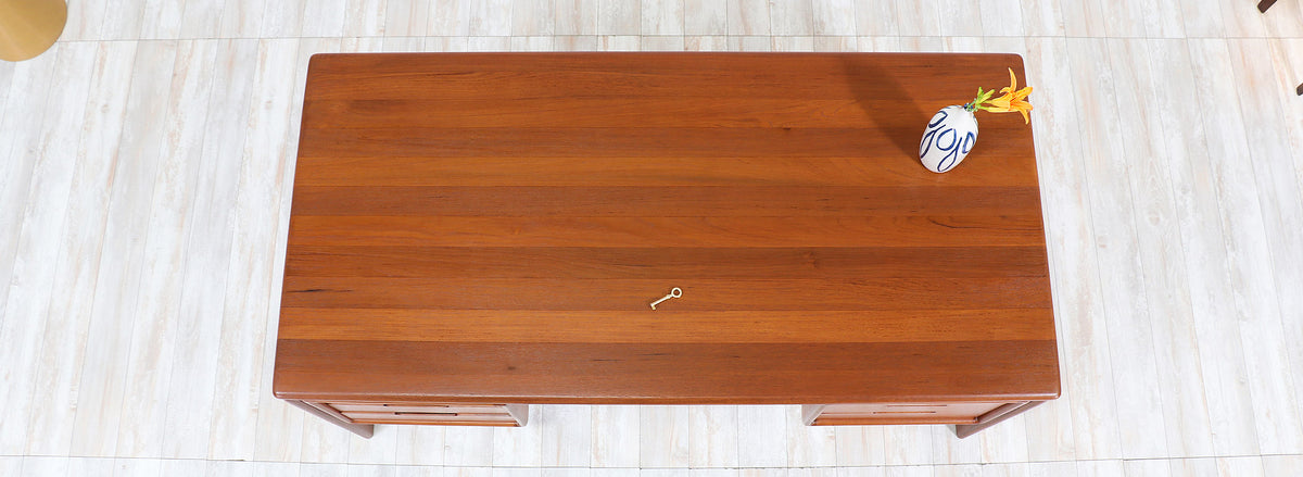 Danish Modern Floating-Top Teak Desk with Bookshelf by Dyrlund
