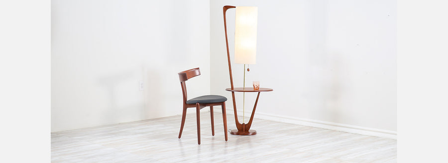 Mid-Century Modern Sculpted Walnut Floor Lamp with Side Table 2
