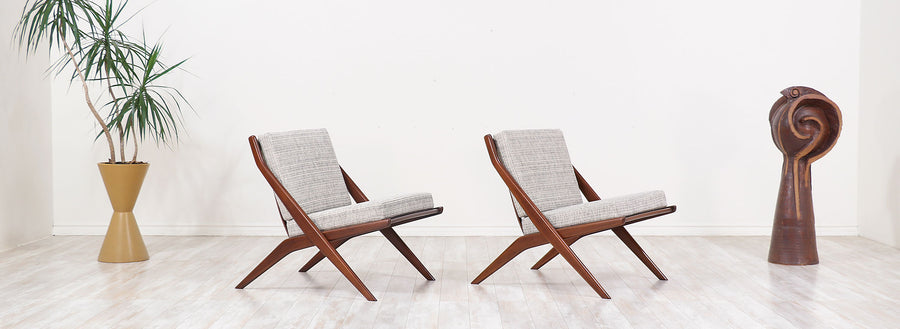 Pair of Folke Ohlsson "Scissor" Lounge Chairs for Dux