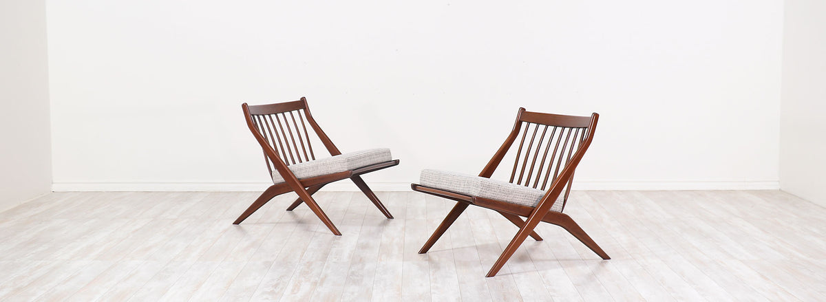 Pair of Folke Ohlsson "Scissor" Lounge Chairs for Dux
