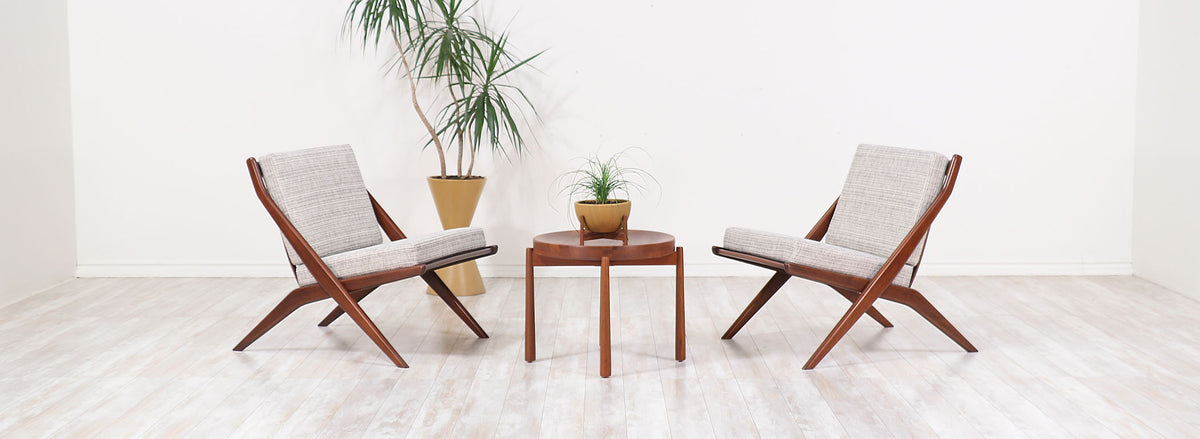 Pair of Folke Ohlsson "Scissor" Lounge Chairs for Dux