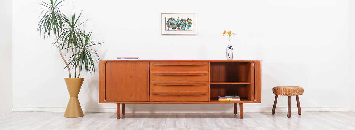 Danish Modern Tambour-Door Teak Credenza by Bernhard Pedersen and Son