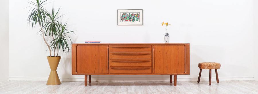 Danish Modern Tambour-Door Teak Credenza by Bernhard Pedersen and Son