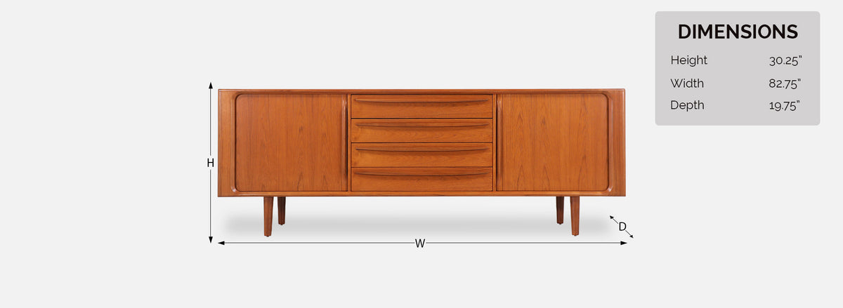 Danish Modern Tambour-Door Teak Credenza by Bernhard Pedersen and Son