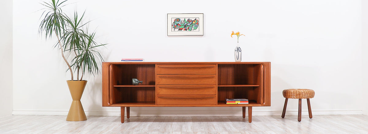 Danish Modern Tambour-Door Teak Credenza by Bernhard Pedersen and Son