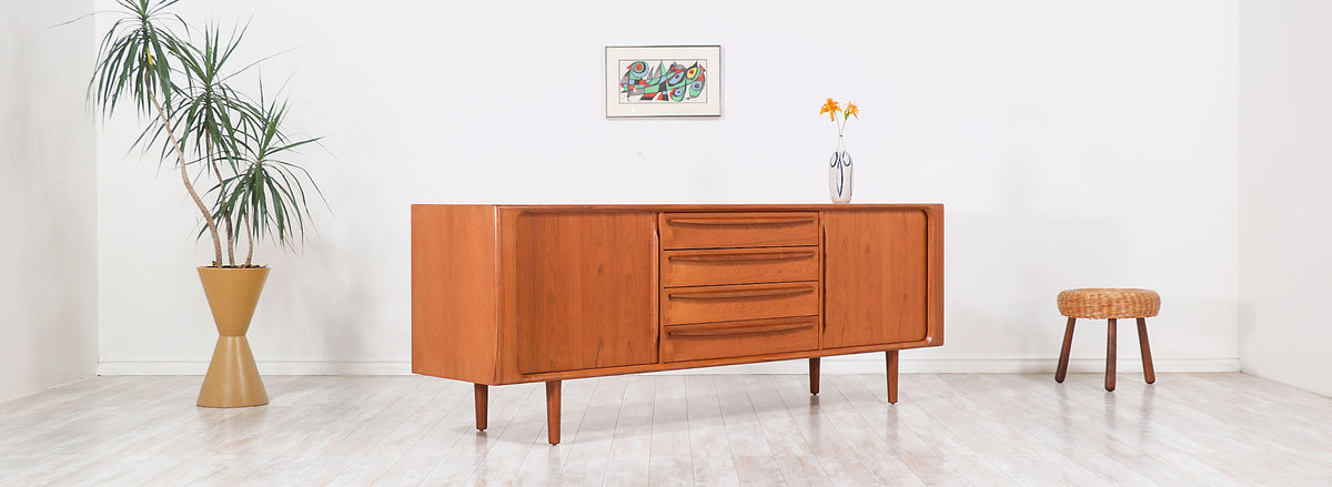 Danish Modern Tambour-Door Teak Credenza by Bernhard Pedersen and Son
