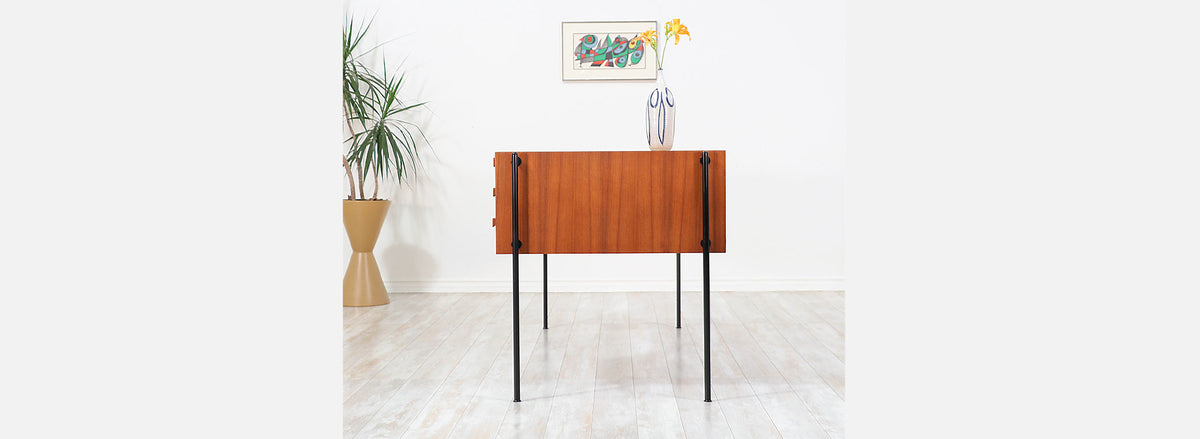 Danish Modern Executive Teak & Iron Desk with Bookshelf