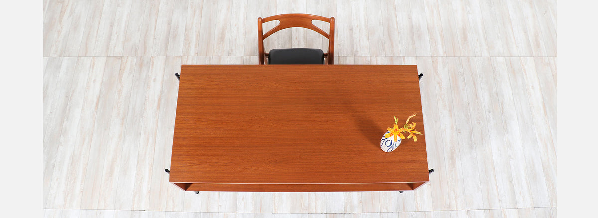 Danish Modern Executive Teak & Iron Desk with Bookshelf