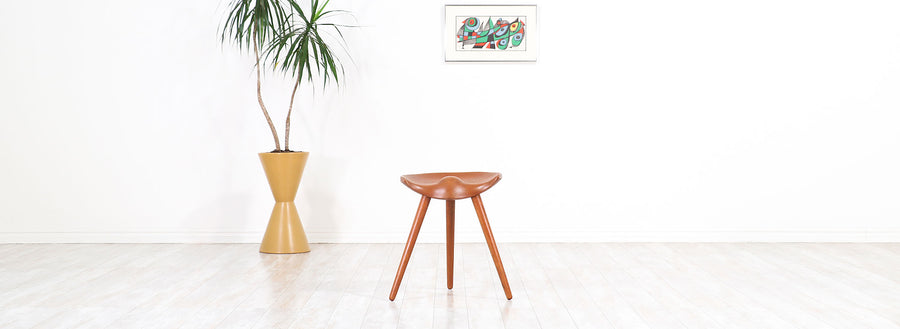 Mogens Lassen Tri-Legged Teak Stool for K. Thomsen