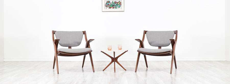 Paul Laszlo "Scissor" Lounge Chairs for Brown Saltman