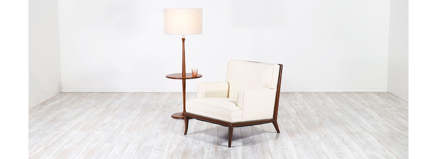 Mid-Century Modern Walnut Floor Lamp with Side Table by Laurel