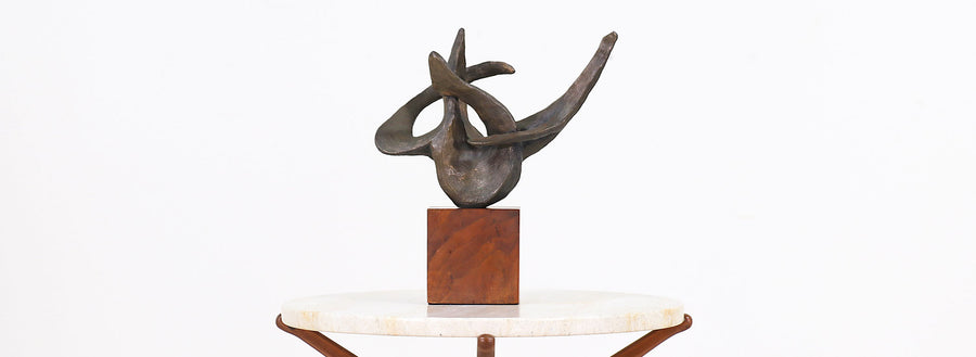 Mid-Century Abstract Bronze Sculpture on Wood Base