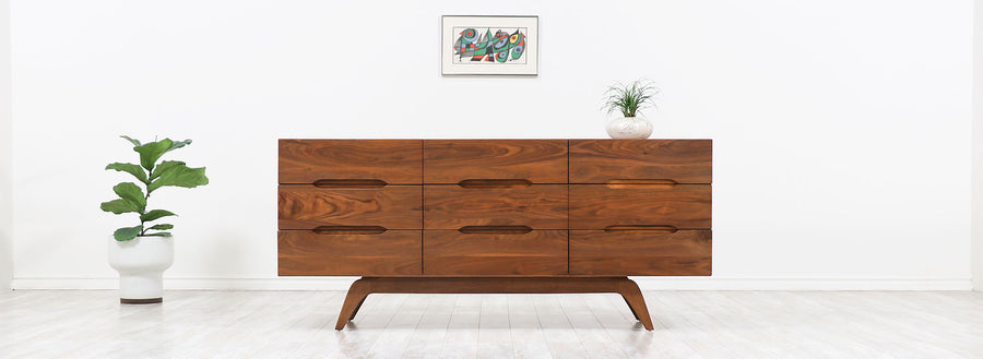 Mid-Century Modern Sculpted Walnut Dresser