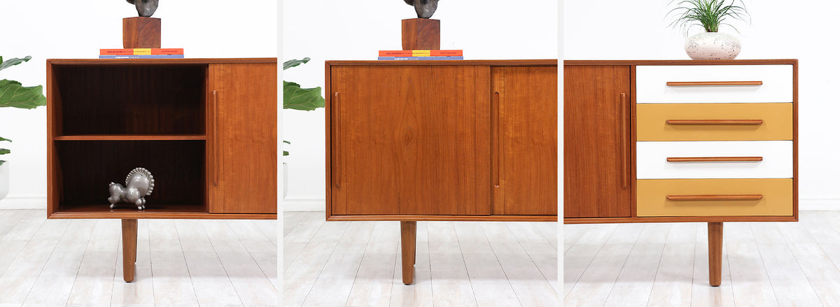 Danish Modern Teak Credenza with Multi-Color Lacquered Drawers