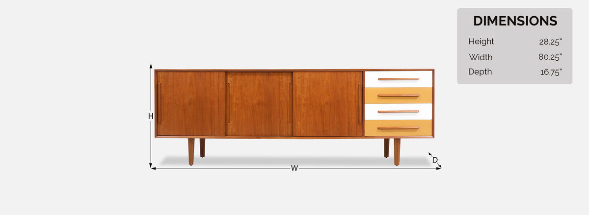 Danish Modern Teak Credenza with Multi-Color Lacquered Drawers
