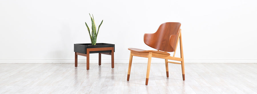 Danish Modern Teak Planter with Floating Metal Tray