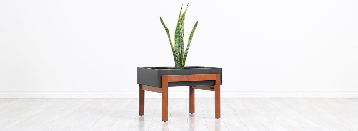 Danish Modern Teak Planter with Floating Metal Tray
