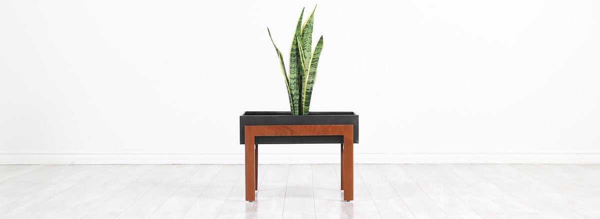 Danish Modern Teak Planter with Floating Metal Tray