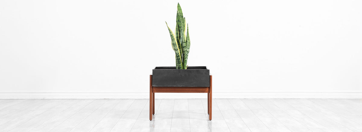 Danish Modern Teak Planter with Floating Metal Tray