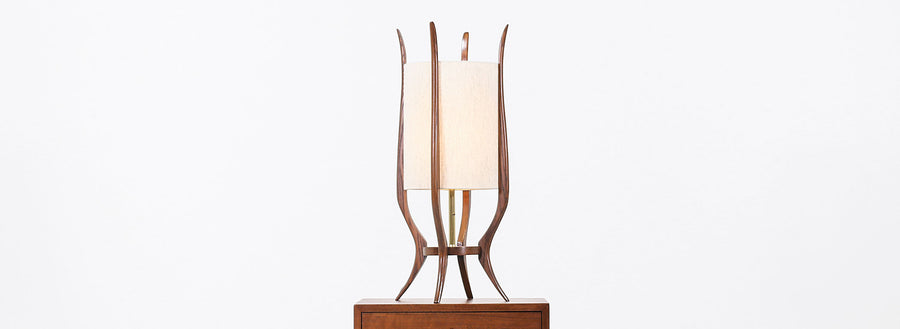 Mid-Century Modern Sculpted Walnut Table Lamp