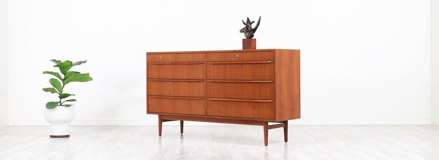 Danish Modern Teak 9-Drawer Dresser