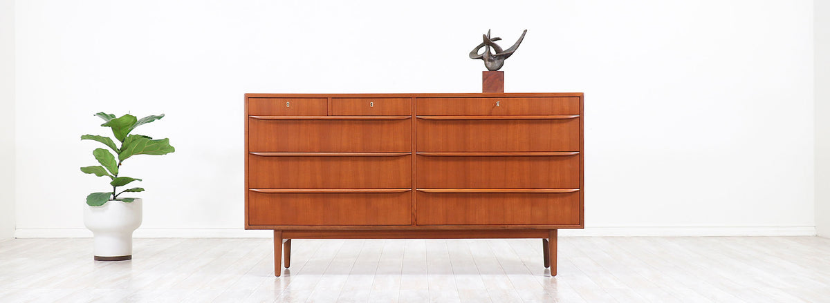 Danish Modern Teak 9-Drawer Dresser