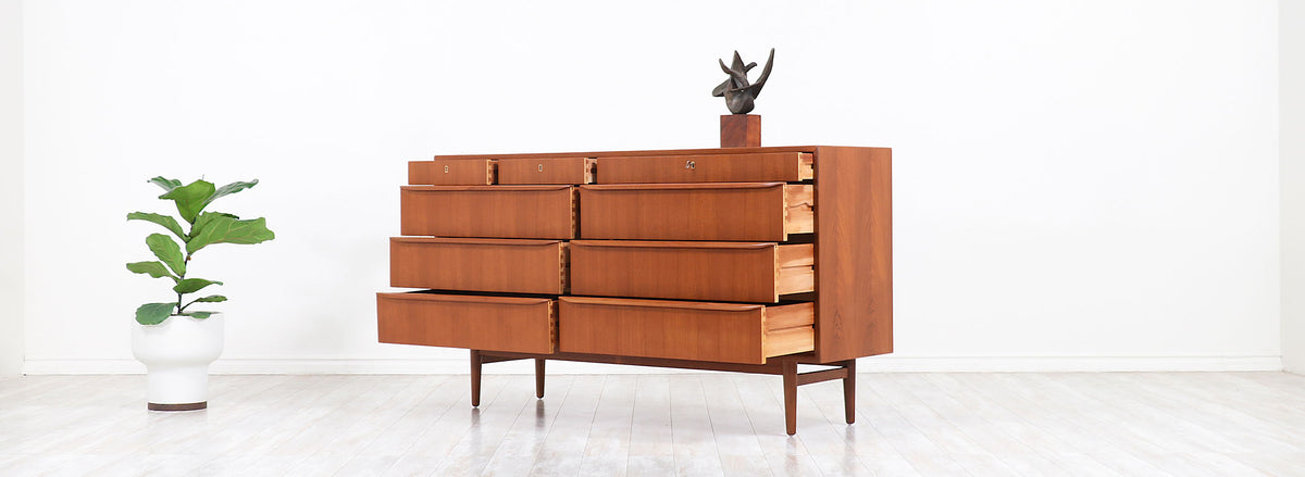 Danish Modern Teak 9-Drawer Dresser