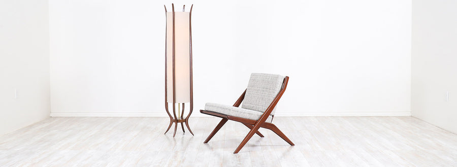 Mid-Century Modern Walnut Sculpted Floor Lamp
