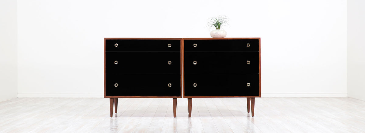 Pair Greta M. Grossman Two-Tone Lacquered & Walnut Chests for Glenn of California
