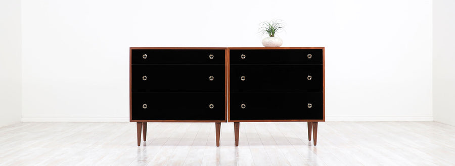 Pair Greta M. Grossman Two-Tone Lacquered & Walnut Chests for Glenn of California