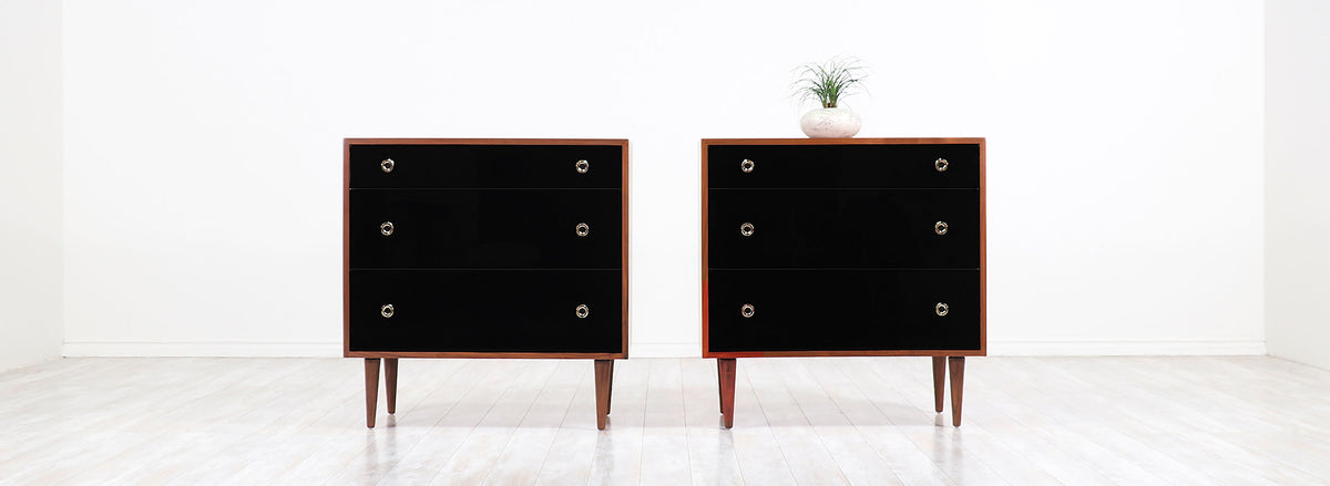 Pair Greta M. Grossman Two-Tone Lacquered & Walnut Chests for Glenn of California