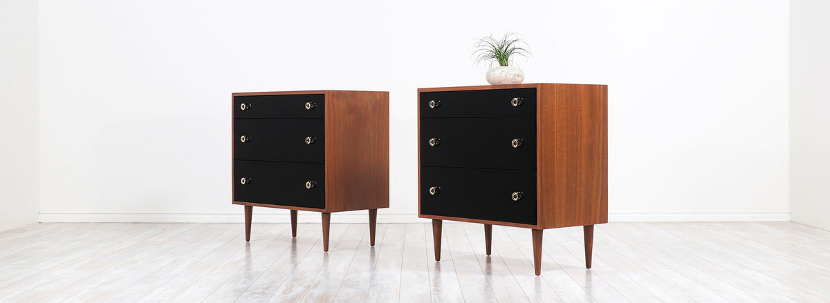 Pair Greta M. Grossman Two-Tone Lacquered & Walnut Chests for Glenn of California