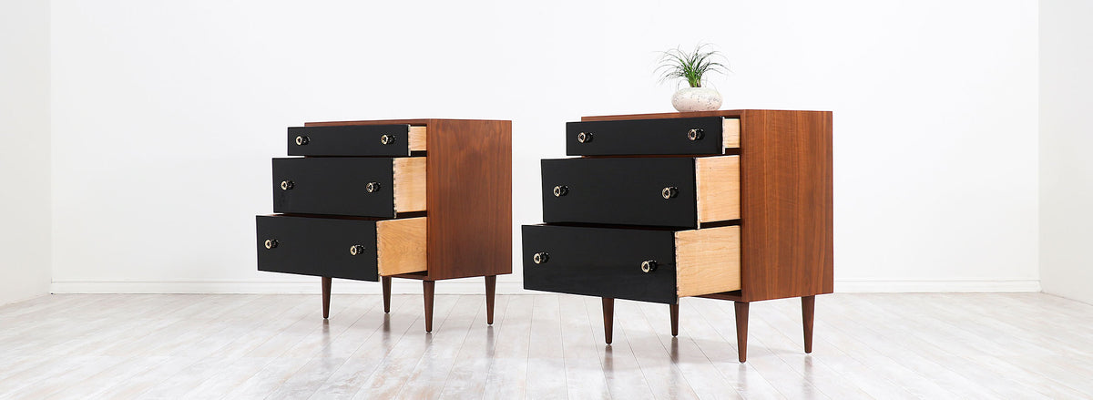 Pair Greta M. Grossman Two-Tone Lacquered & Walnut Chests for Glenn of California