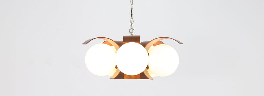 Mid-Century Modern Artichoke Style Walnut Chandelier