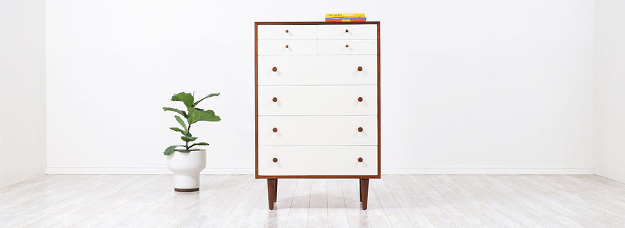 Milo Baughman Two-Tone Lacquered & Walnut Chest of Drawers for Glenn of California