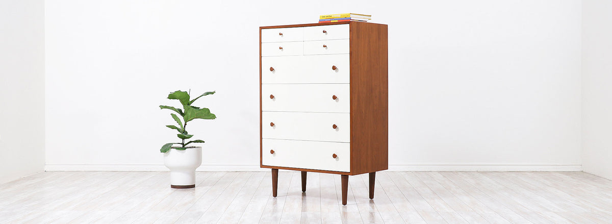 Milo Baughman Two-Tone Lacquered & Walnut Chest of Drawers for Glenn of California