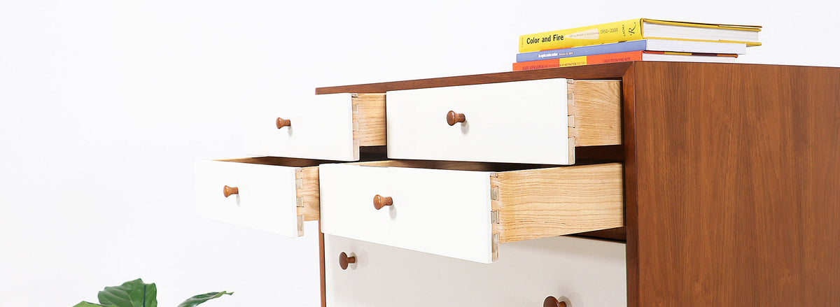 Milo Baughman Two-Tone Lacquered & Walnut Chest of Drawers for Glenn of California