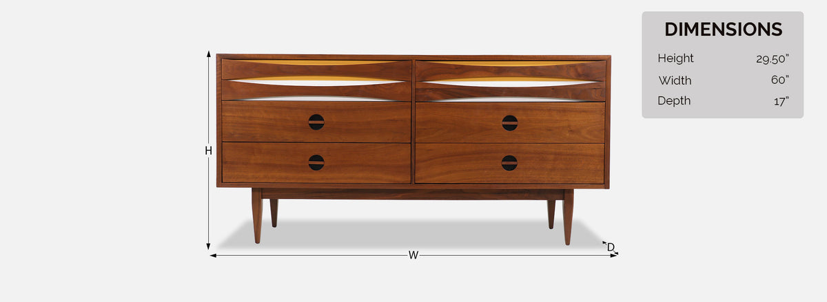 Mid-Century Modern Dresser with Lacquered Bowtie Style Drawers